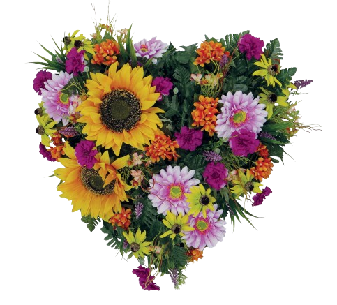 Coeur avec des fleurs champêtre pour dessus de cercueil